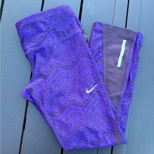 Nike Dri-FIT Purple Zig Zag Running Leggings Reflective Tights Crop Women’s XS